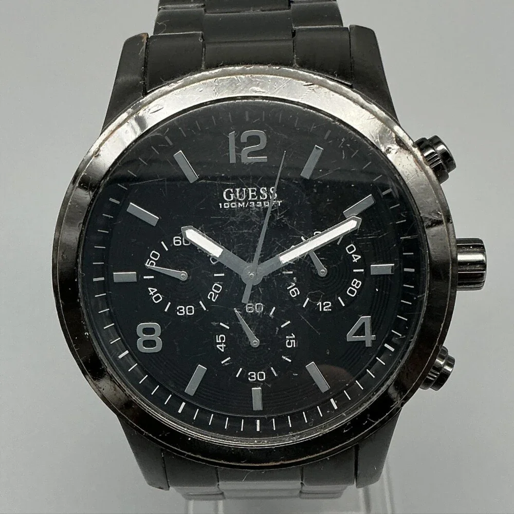 Guess Waterpro Mens Watch 44mm Black Dial Chronograph 100M New Battery 7